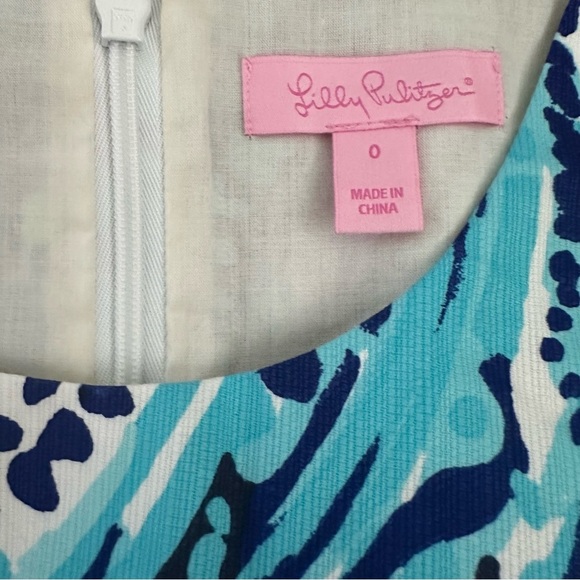 Lilly Pulitzer Womens Shift Dress Blue White Green Back Zip Sleevless Size 0(G) - Picture 13 of 13